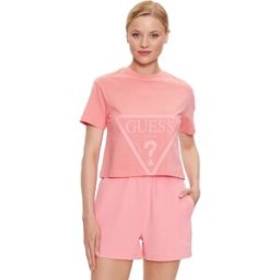 T shirt Guess Classic logo triangle Femme Rose XS