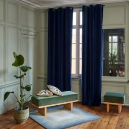 MADURA rideau à oeillets dorés Matia Bleu nuit - BLEU 135x350 cm