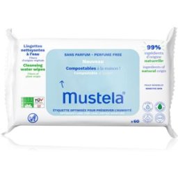 Mustela Compostable at Home Cleansing Wipes Perfume Free lingettes nettoyantes sans parfum pour bébé 60 pcs