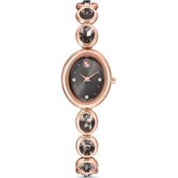Swarovski Montre Imber oval, Fabriqué en Suisse, Bracelet en métal, Noir, Finition or rose OS