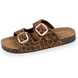 Isotoner - Mules sandales Femme Double Bride cuir camel Léopard camel léopard 39 Femme