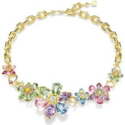 Swarovski Collier Idyllia, Tailles variées, Fleur, Multicolore, Doré à l’or 18 carats (750/1000) OS