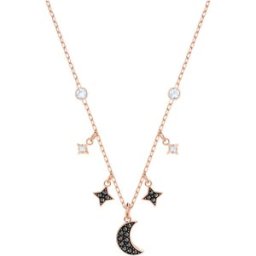 Swarovski Collier Symbolica, Lune et étoile, Noir, Doré à l’or rose 18 carats (750/1000) OS