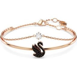Swarovski Bracelet-jonc Swan, Cygne, Noir, Doré à l’or rose 18 carats (750/1000) M