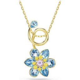 Swarovski Pendentif Idyllia, Tailles variées, Fleur, Bleu, Doré à l’or 18 carats (750/1000) OS