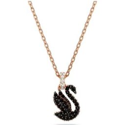 Swarovski Pendentif Swan, Cygne, Petit, Noir, Doré à l’or rose 18 carats (750/1000) OS