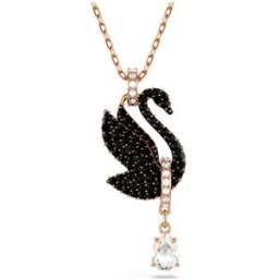 Swarovski Pendentif Swan, Cygne, Noir, Doré à l’or rose 18 carats (750/1000) OS