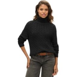 Superdry Pull à Col Roulé Slouchy Cable Dark Charcoal Grey S Femme