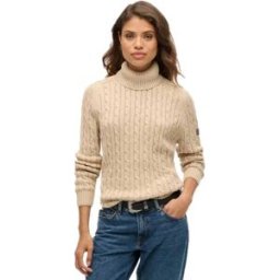 Superdry Pull à Col Roulé Slouchy Cable Winter Taupe Twist L Femme