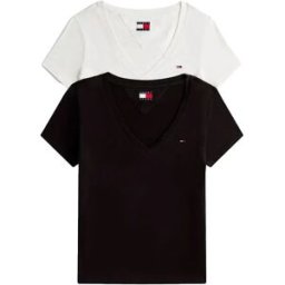 Tommy Jeans T-shirt à Manches Courtes Et Col En V Dw0dw21367 2 Unités Ecru / Black S Femme