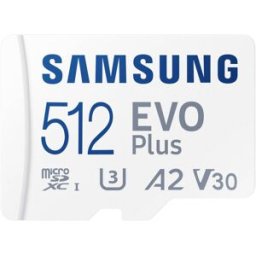 Samsung EVO Plus Carte microSD au détail 512 GB UHS-I, v30 Video Speed Class, A2 Application Performance Class avec adaptateur SD