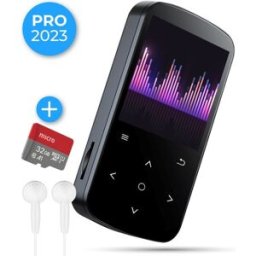 Nuvance - Lecteur MP3 avec écran tactile et Bluetooth - Ecouteurs et carte SD 32GB inclus - avec clip - Enregistreur vocal numérique - avec radio FM - Noir