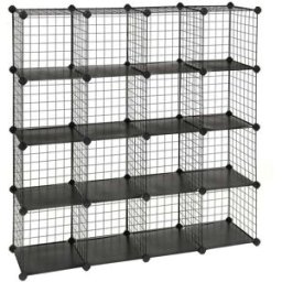 SONGMICS Armoire de rangement en treillis métallique modulable, Noir / 16
