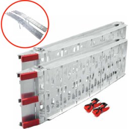 GeoTech ATV-001 - Paire de rampes de chargement pliables en aluminium de 2,26 m - Capacité de charge 650 kg - Avec pieds de renfort - Pour tracteurs tondeuses, quads, etc.