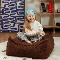 Wigiwama Pouf Ottoman Square Warm Hazel molletonné
