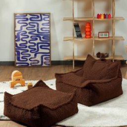 Wigiwama Fauteuil pouf et repose-pieds Warm Hazel molletonné
