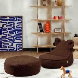 Wigiwama Pouf ours et repose-pieds Warm Hazel molletonné
