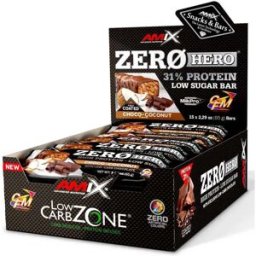 Amix Boîte De Barres Protéinées Low Carb Zerohero Chocolat Et Noix De Coco 65g 15 Unités