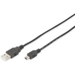 Digitus Câble USB USB 2.0 USB-A mâle, USB-Mini-B mâle 1.00 m noir rond, blindage double DB-300130-010-S