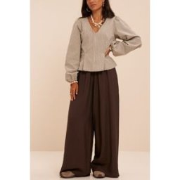 Pantalon large basique marron avec élastique My Jewellery Marron femme