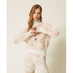 Twinset Pull col montant en alpaga mélangé jacquard