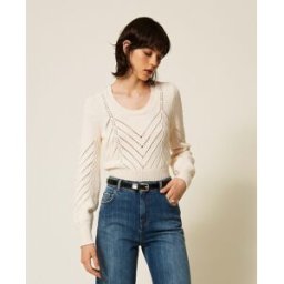 Twinset Pull cropped en laine mélangée avec motif à chevrons