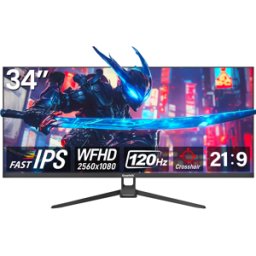 Gawfolk Écran PC ultra-large 34'' (21:9) – Moniteur gaming WFHD 2560*1080, 120 Hz, Fast-IPS, 1 ms, Zero Frame, AMD FreeSync, Filtre anti-lumière bleue, HDMI/DisplayPort, Montage mural – Noir, GF340H