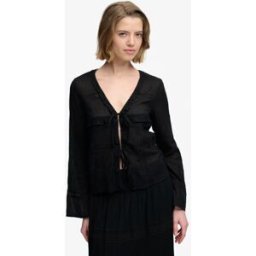 Superdry Femme Top à Lacets et Dentelle à Manches Longues Black Taille: 40