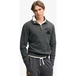 Superdry Homme Sweatshirt Demi-zip Ton sur Ton Dark Grey Taille: M