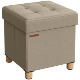 SONGMICS Pouf avec rangement pliable, Marron Camel / 38P x 38L x 40H cm