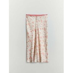 BHOEM Jupe mi-longue en Satin à Imprimé micro-fleurs Crème EU 34 (UK 6)