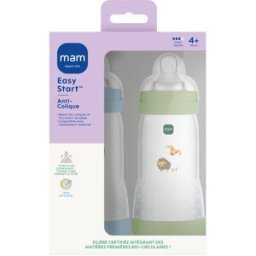 MAM Lot de 2 biberons Easy Start anti-colique Océan+Nature Tétine Débit 3 (320 ml)