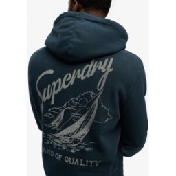 Superdry Homme Sweat à Capuche à Logo Brodé Lo-fi Dockside Navy Taille: Xxl