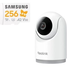 Reolink x Samsung Pack Maison Protégée : Caméra WiFi intérieure Reolink E321 3 MP à rotation et inclinaison, Blanc + Carte mémoire microSD Samsung Sonic the Hedgehog PRO Plus 256 Go