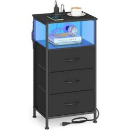 SONGMICS Table de chevet moderne avec éclairage LED réglable, Noir d'Encre + Noir Boisé / 75,9H cm / 1