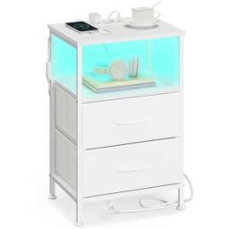 SONGMICS Table de chevet moderne avec éclairage LED réglable, Blanc Nuage + Blanc Neige / 60,4H cm / 1