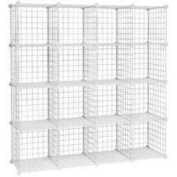 SONGMICS Armoire de rangement en treillis métallique modulable, Blanc / 16