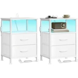 SONGMICS Table de chevet moderne avec éclairage LED réglable, Blanc Nuage + Blanc Neige / 60,4H cm / 2