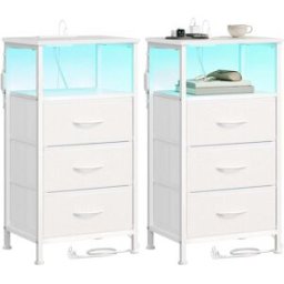 SONGMICS Table de chevet moderne avec éclairage LED réglable, Blanc Nuage + Blanc Neige / 75,9H cm / 2