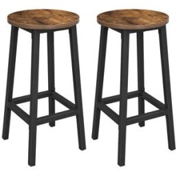VASAGLE Tabouret haut industriel, Marron Rustique + Noir / Lot de 2
