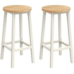 VASAGLE Tabouret haut industriel, Beige Chêne + Blanc / Lot de 2
