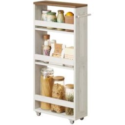 VASAGLE Chariot de rangement fin à 4 niveaux, Blanc Rustique + Marron Miel / 15 x 43,2 x 86,5 cm