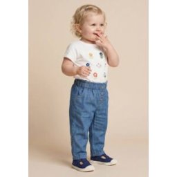 BOUT'CHOU Pantalon taille élastique uni en chambray en coton BIO GOTS 6 mois