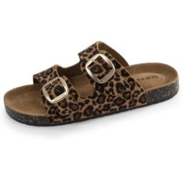 Isotoner - Mules Sandales Femme Double Bride cuir Léopard léopard 39 Femme