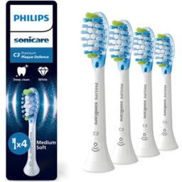 Philips Sonicare Premium Plaque Defense HX9044/87 Têtes de brosse à dents électriques - élimine jusqu’à 10x plus de plaque, dents plus blanches en 3 jours, compatible BrushSync, lot de 4 - Blanc