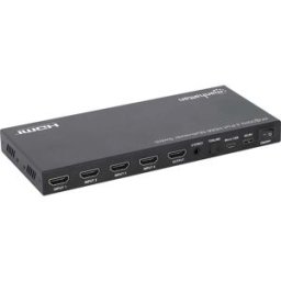 Manhattan Switch HDMI boîtier métallique, avec télécommande, Mode multi-vues, Montage en rack possible, compatible avec lultra HD, port de charge USB-C® PD
