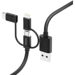Hama Câble USB USB 2.0 USB-A mâle, USB-C® mâle, Connecteur Lightning , USB Micro-A mâle 1.5 m noir 00201536