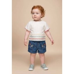 BOUT'CHOU Short brodé en chambray de coton 36 mois