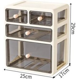 INF Boîte de rangement 3 tiroirs - Organisateur en PP avec tiroirs transparents et cadre renforcé, blanc lait