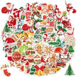 INF 100 Autocollants de Noël - Décalcomanies étanches en PVC pour décoration de fêtes